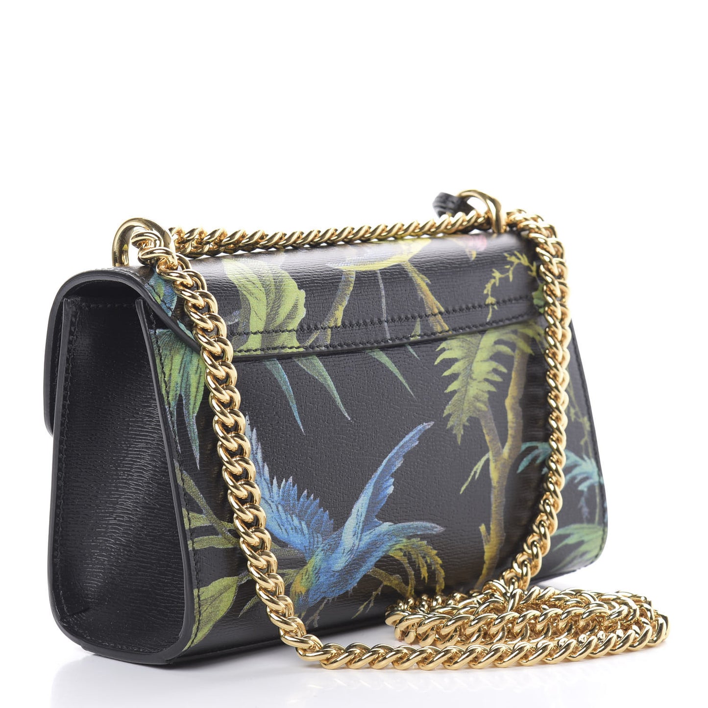 Calfskin Tropical Print Small Padlock Shoulder Bag Black Multi