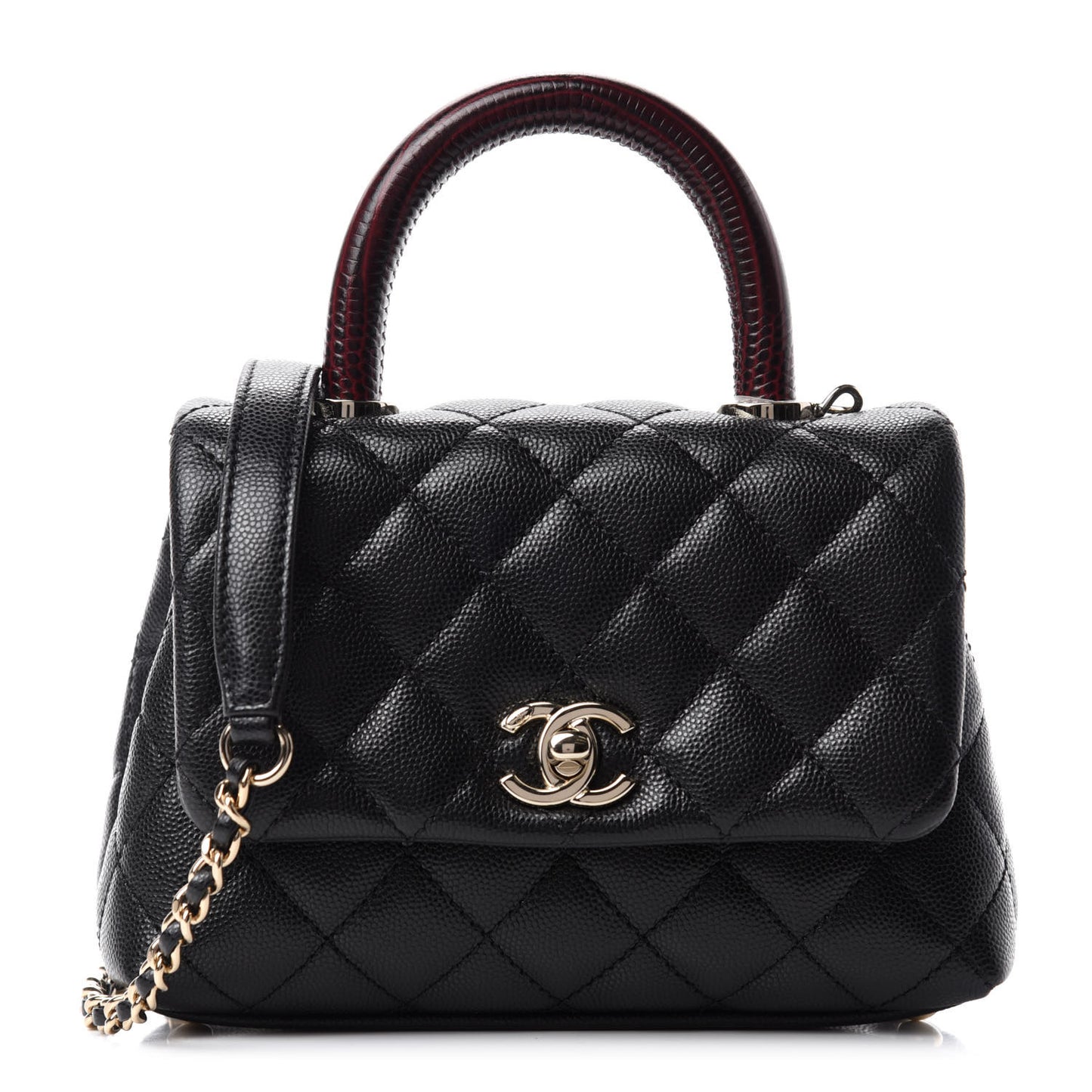 Caviar Lizard Embossed Quilted Extra Mini Coco Handle Flap Black