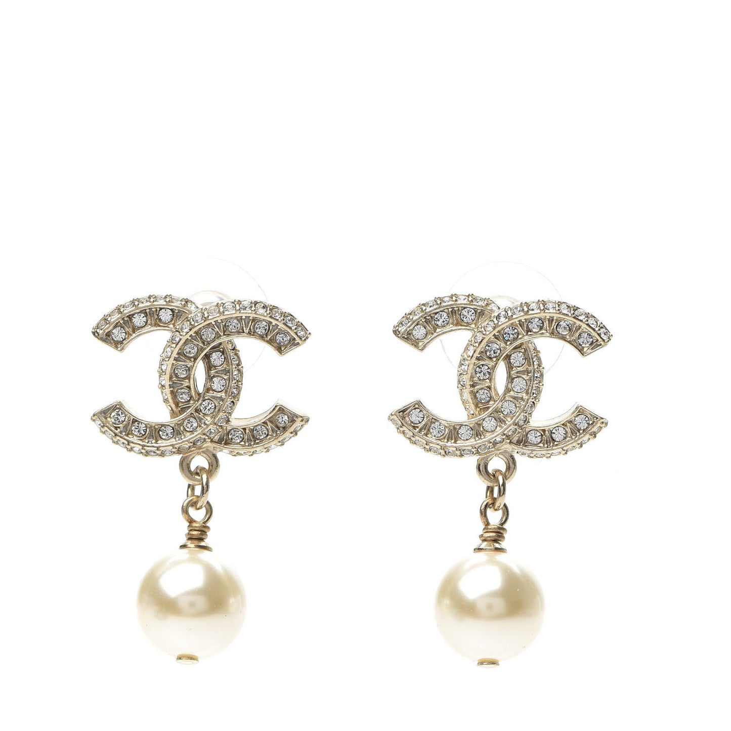 Crystal Pearl CC Drop Earrings Gold