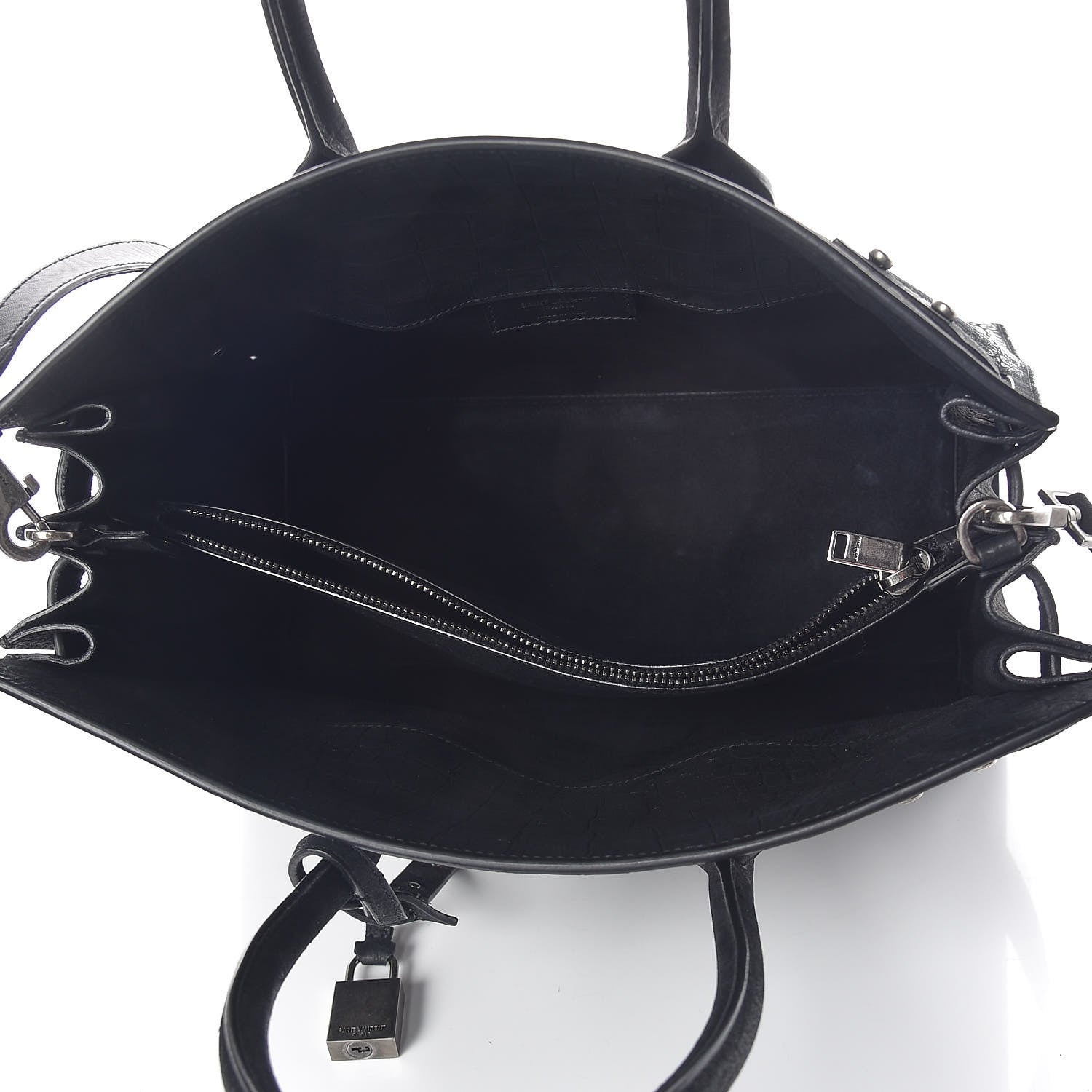 Saint Laurent Crocodile Embossed Suede Small Supple Sac de Jour Black 7 of 9