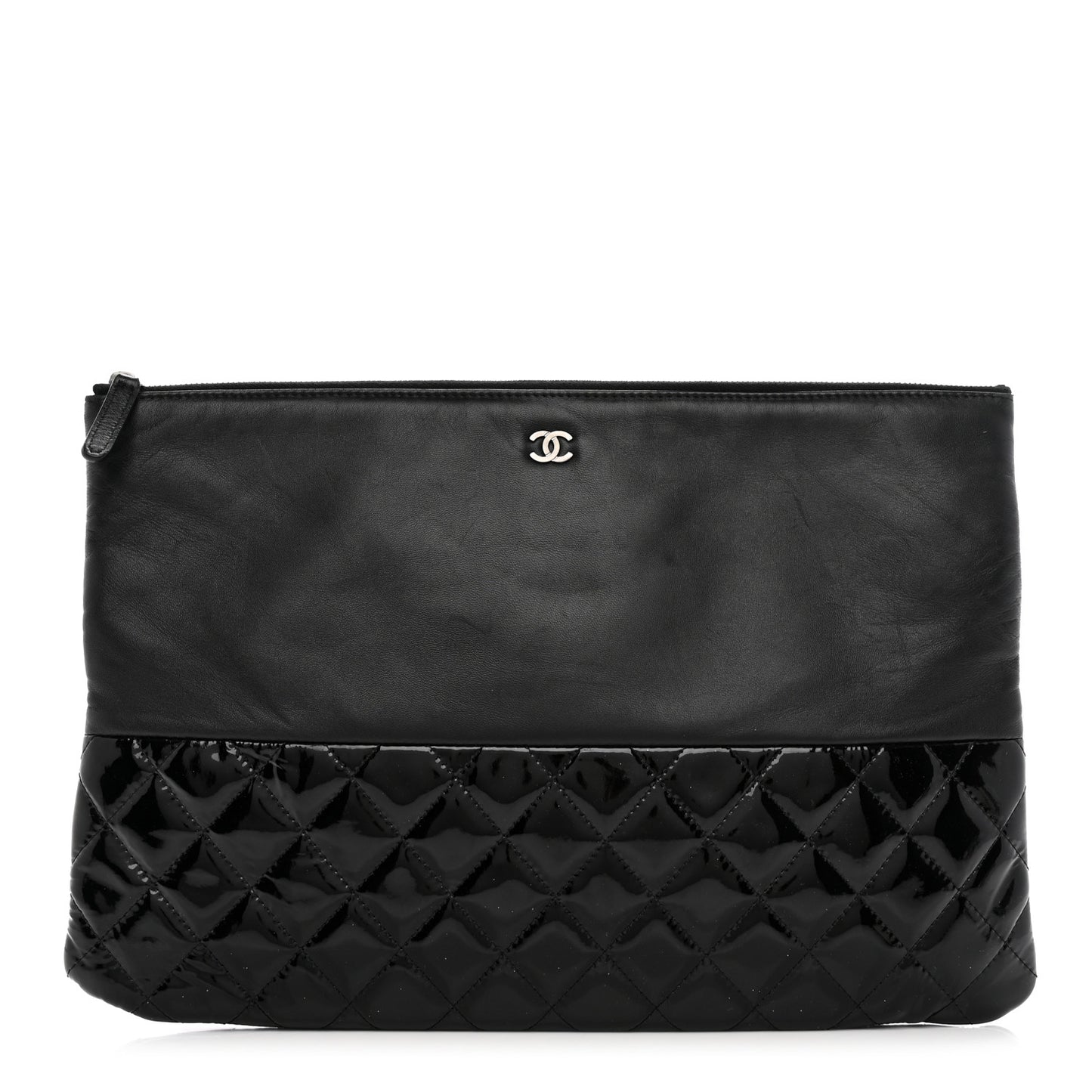 Lambskin Patent Quilted Large Cosmetic Case Black