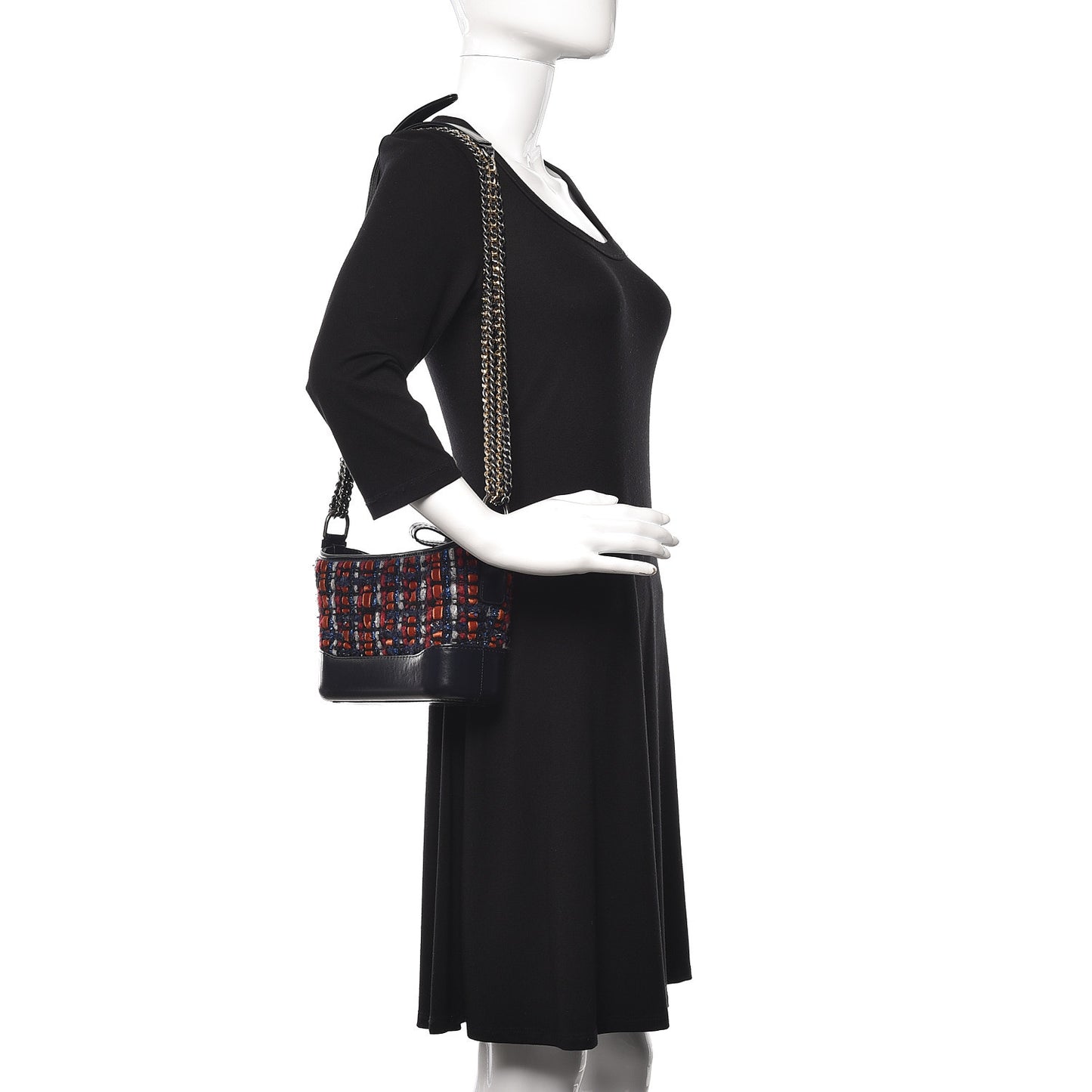 Tweed Calfskin Small Gabrielle Hobo Navy