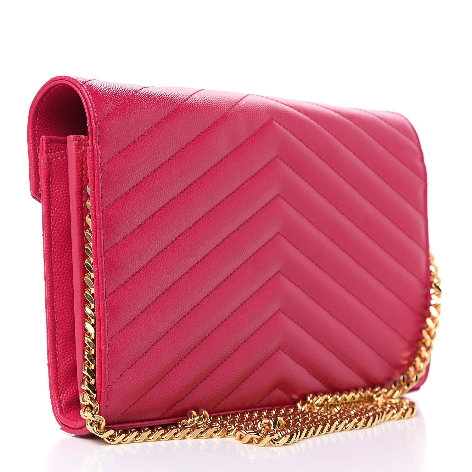 Saint Laurent Grain De Poudre Matelasse Chevron Monogram Chain Wallet Bubblegum 3 of 11