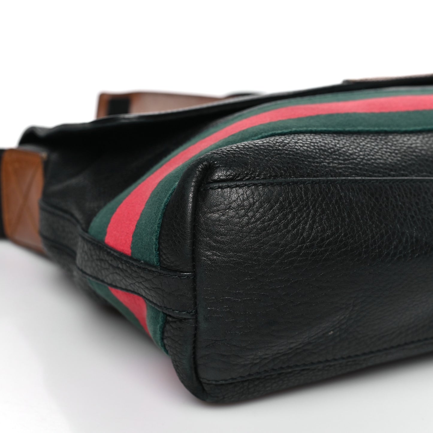 Pebbled Calfskin Web Messenger Bag Black