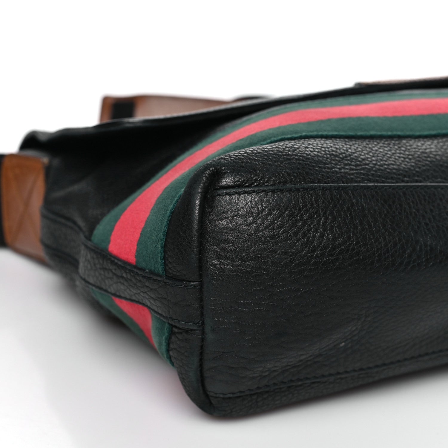 Gucci Pebbled Calfskin Web Messenger Bag Black 9 of 14