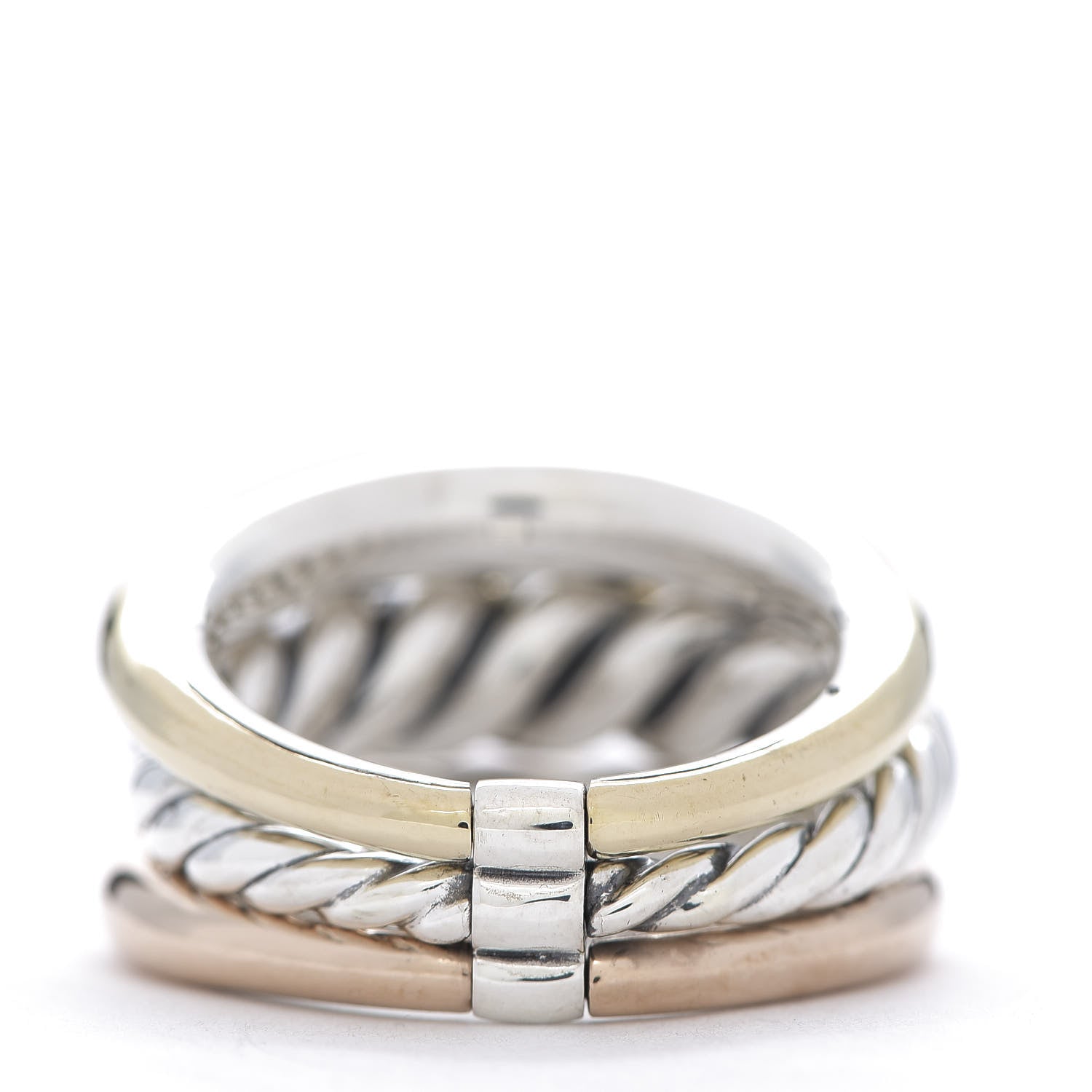 David Yurman Sterling Silver Bronze Brass Pure Form Three-Row Ring 55 7.25 4 of 6