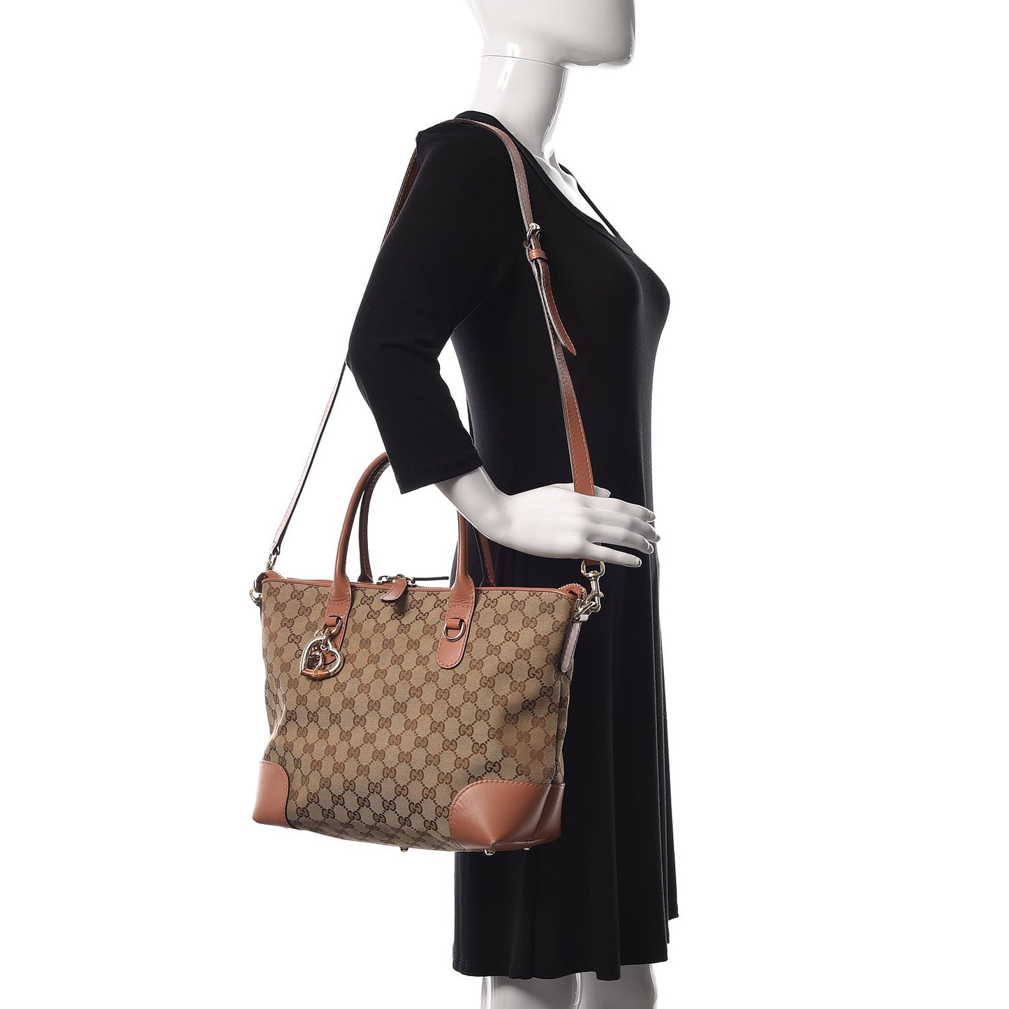 Monogram Heart Bit Charm Top Handle Tote Coral