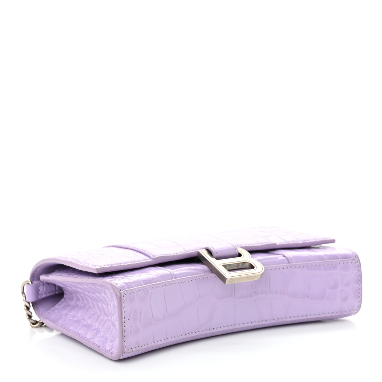 Balenciaga Shiny Calfskin Crocodile Embossed Hourglass Chain Bag Lilac 4 of 11
