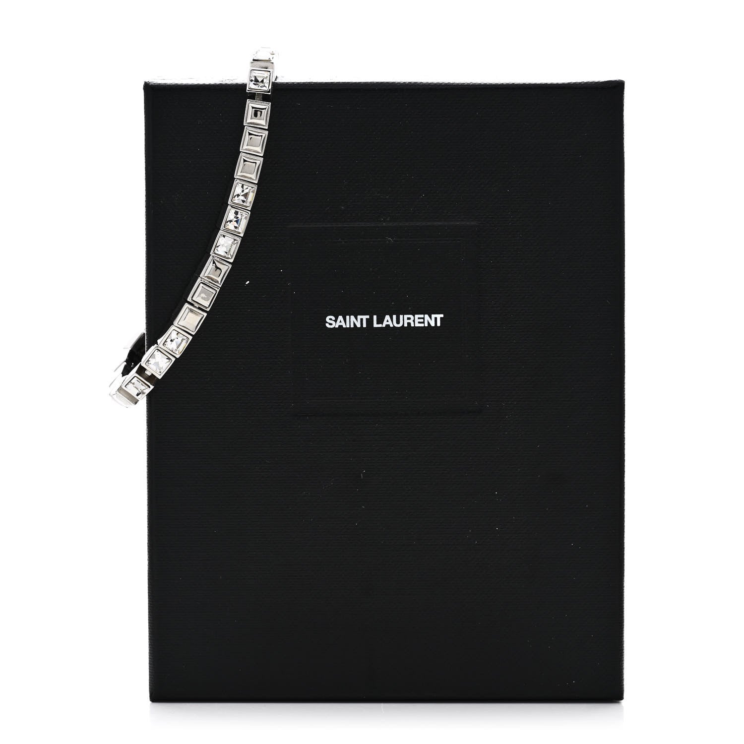 Saint Laurent Brass Palladium Crystal Square Tennis Bracelet M Silver 5 of 5
