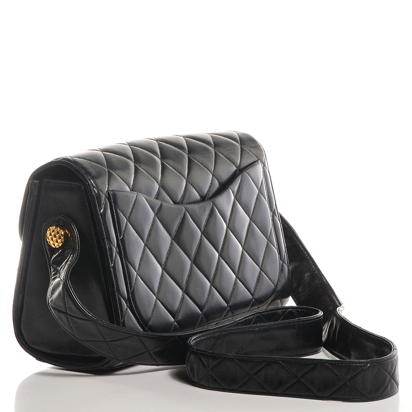 Lambskin Quilted Flap Shoulder Bag Black