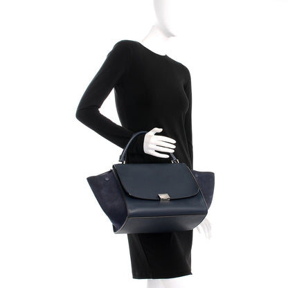 Celine Drummed Calfskin Suede Medium Trapeze Navy 3 of 15