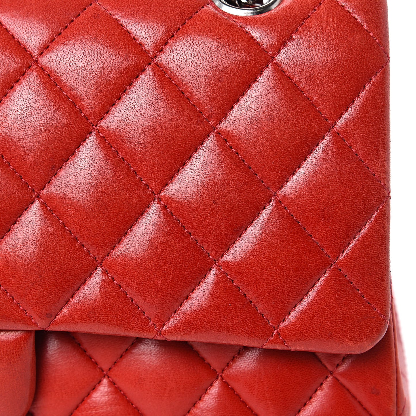 Lambskin Quilted Medium Double Flap Red
