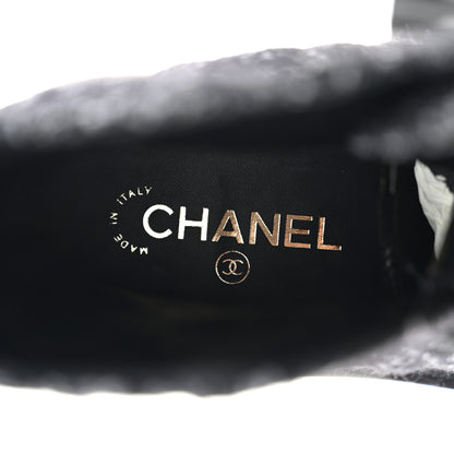 Chanel Tweed Lambskin Quilted Lace Up Combat Boots 41 Black Grey 8 of 9