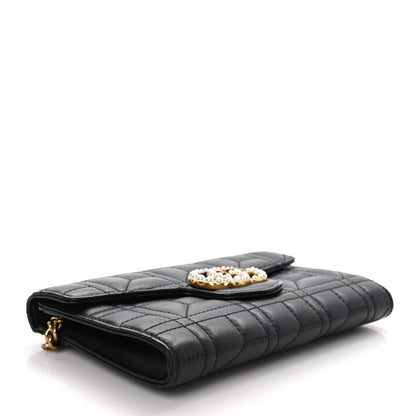 Gucci Calfskin Matelasse Mini Pearly GG Marmont Chain Wallet Black 4 of 10