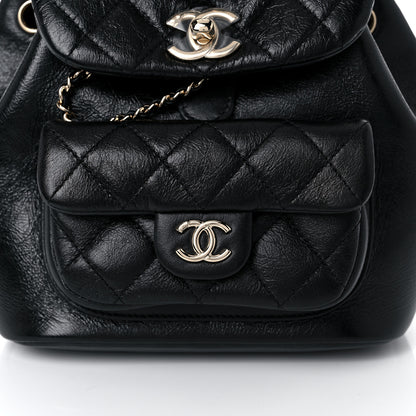 Chanel Glazed Aged Calfskin Quilted Small Duma Drawstring Backpack Black 12 of 13