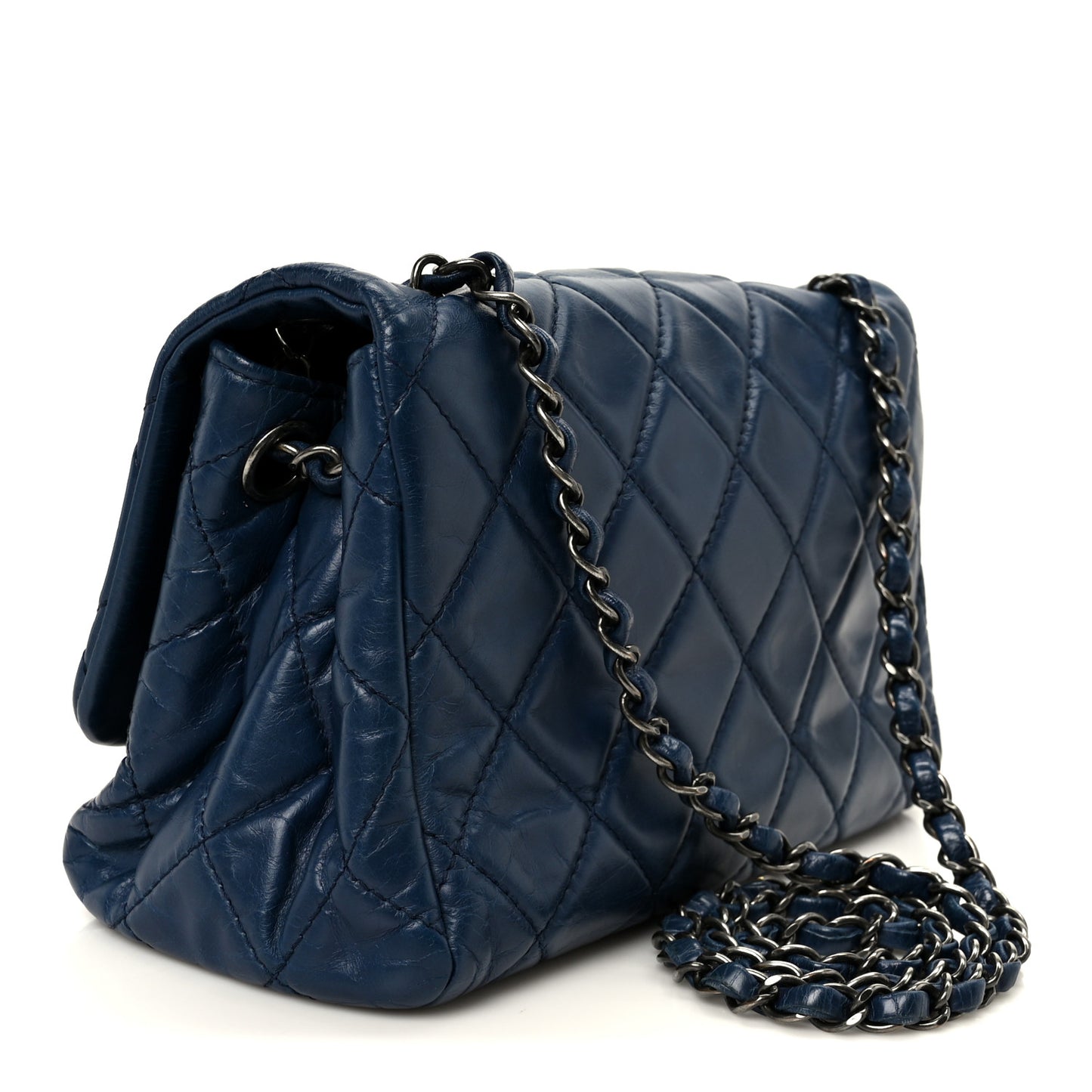 Glazed Calfskin Quilted Medium Coco Soft Flap Navy