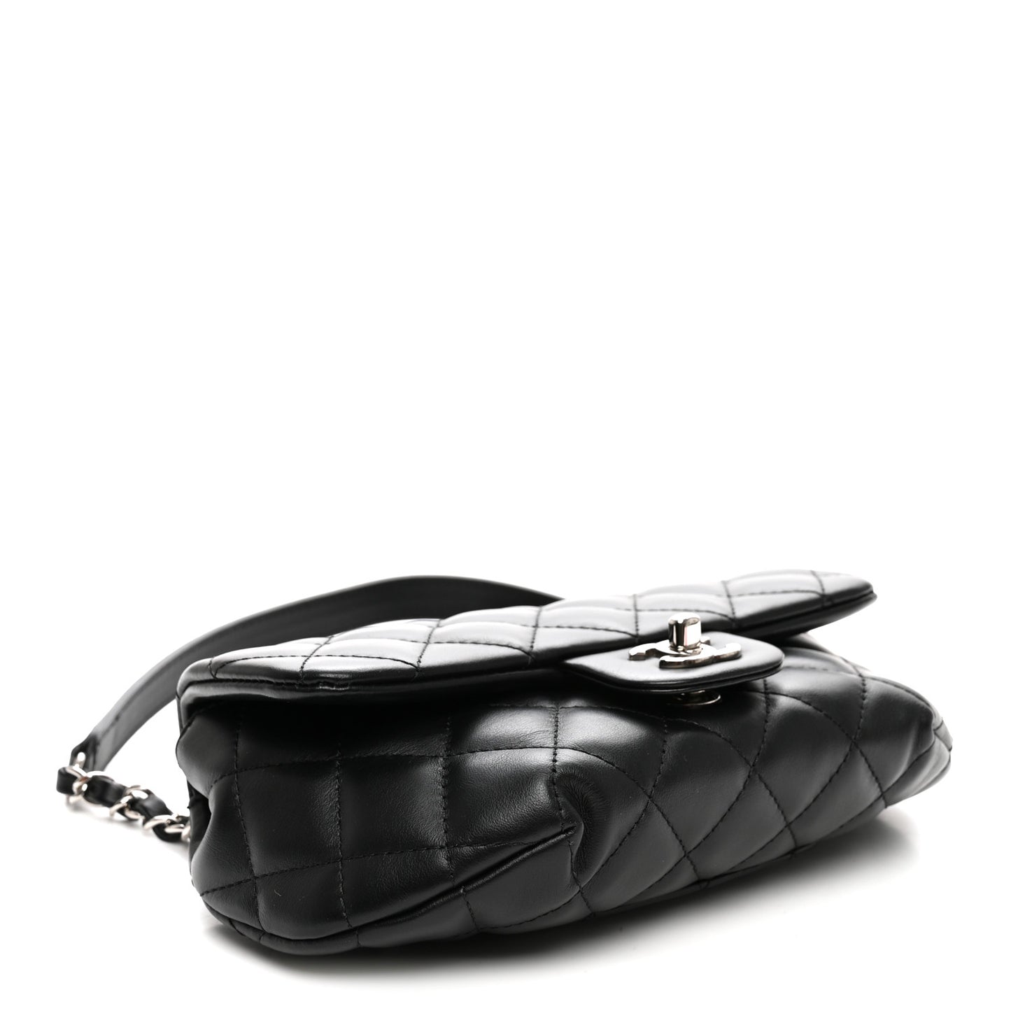 Calfskin Quilted CC Uniform Flap Belt Bag Black