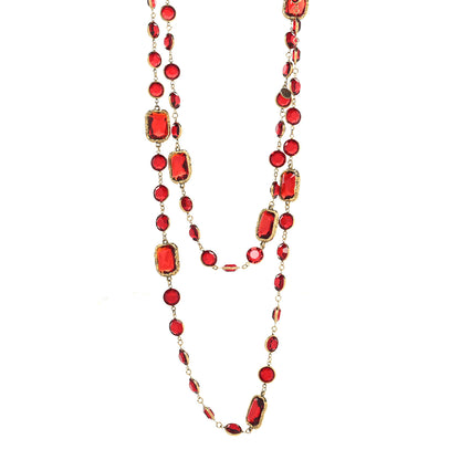Chanel Swarovski Crystal Chicklet Sautoir Necklace Gold Red 1 of 4