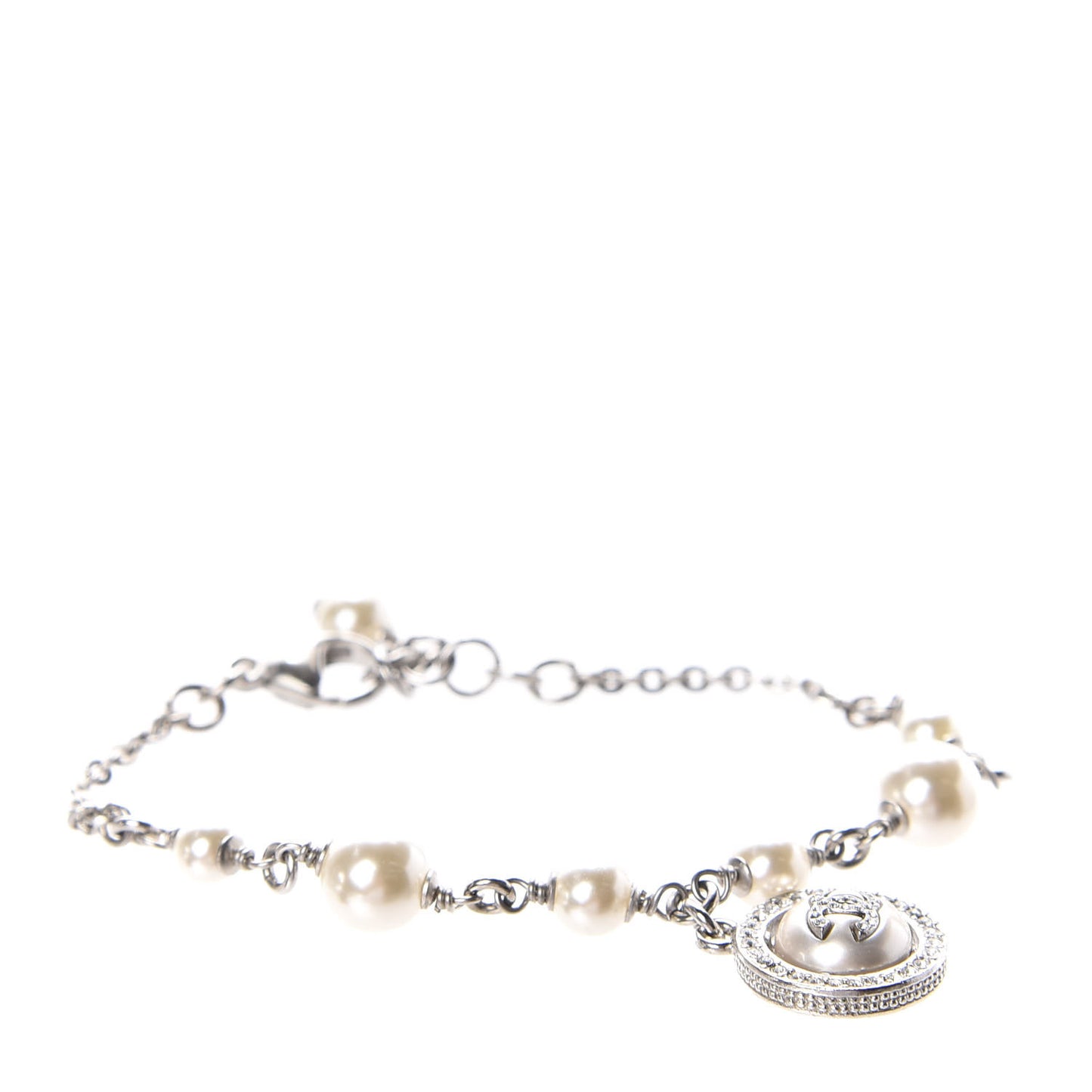 Crystal Pearl CC Bracelet Silver