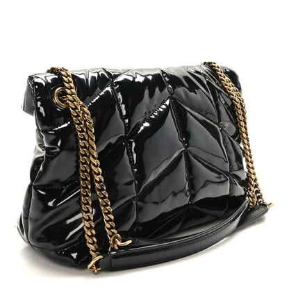 Saint Laurent Patent Quilted Small Loulou Puffer Monogram Chain Satchel Black 3 of 9