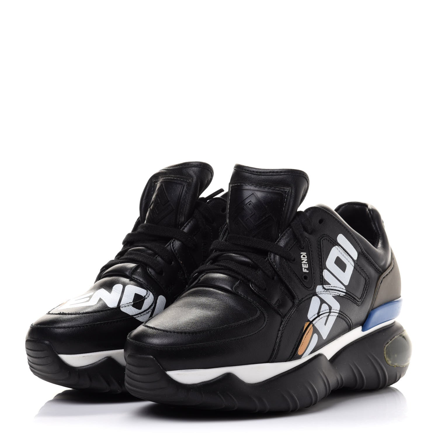 Fendi X FILA Vitello Mania Painted Womens Chunky Sneakers 36 Black Zucca Ice White 3 of 10