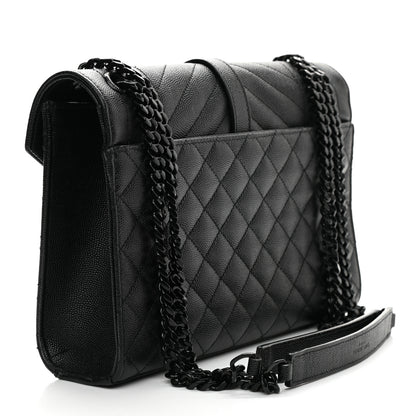 Saint Laurent Grain De Poudre Textured Mixed Matelasse Triquilt Medium Monogram Satchel Black 3 of 11