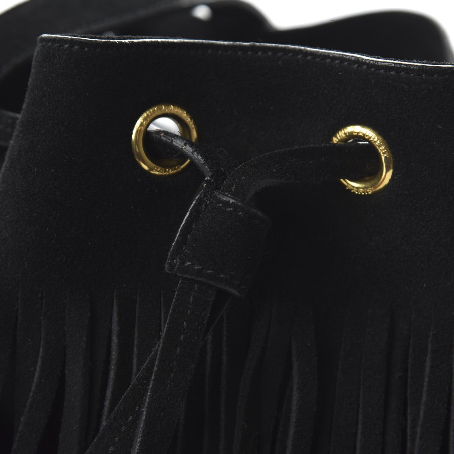 Suede Calfskin Small Emmanuelle Fringe Bucket Bag Black