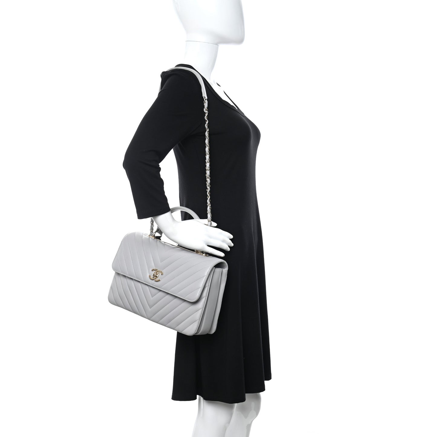 Lambskin Chevron Quilted Medium Trendy CC Dual Handle Flap Bag Grey
