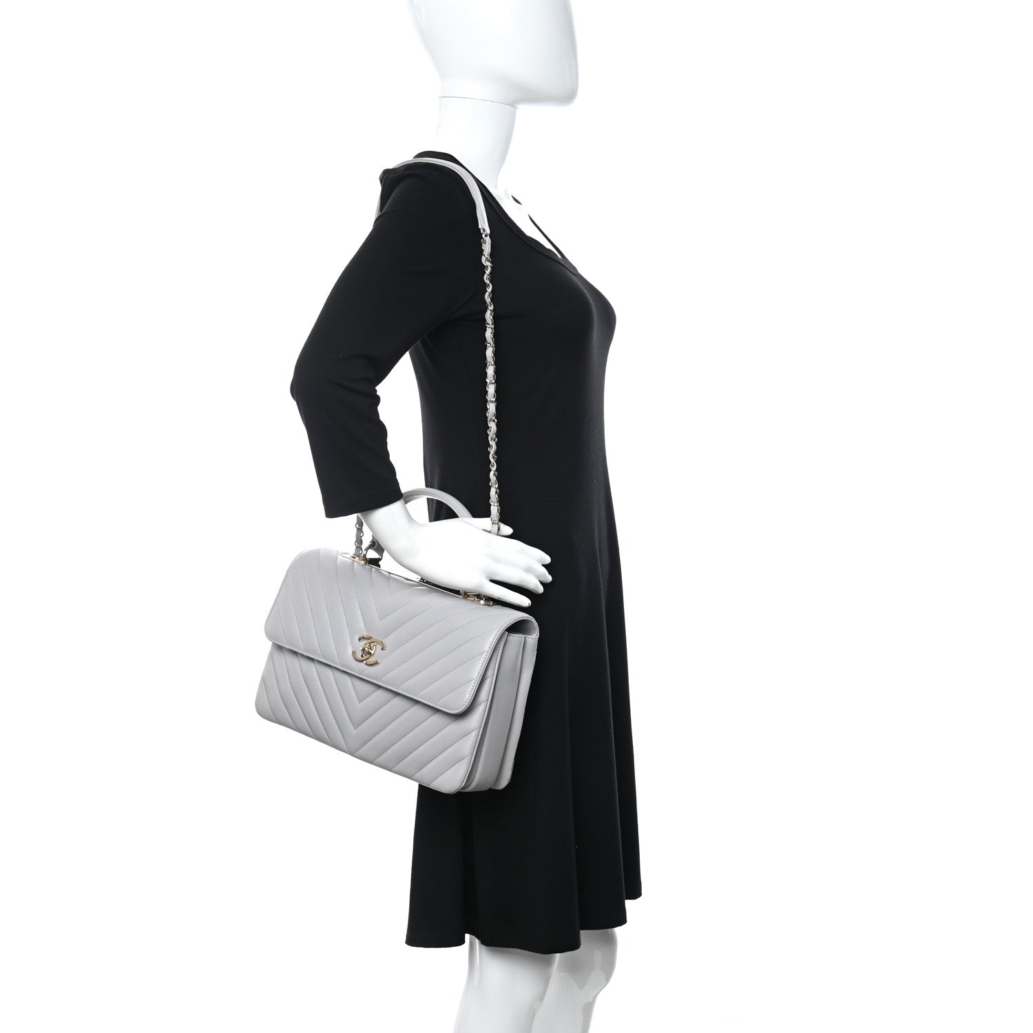 Chanel Lambskin Chevron Quilted Medium Trendy CC Dual Handle Flap Bag Grey 3 of 12