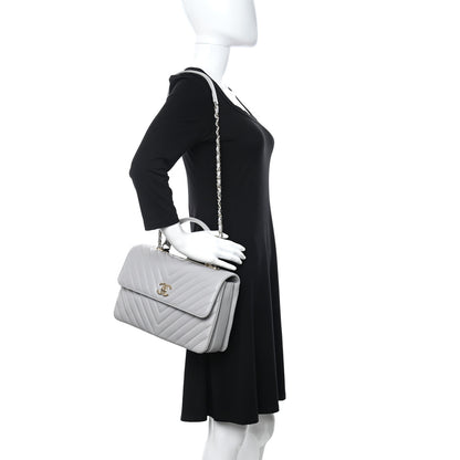 Chanel Lambskin Chevron Quilted Medium Trendy CC Dual Handle Flap Bag Grey 3 of 12