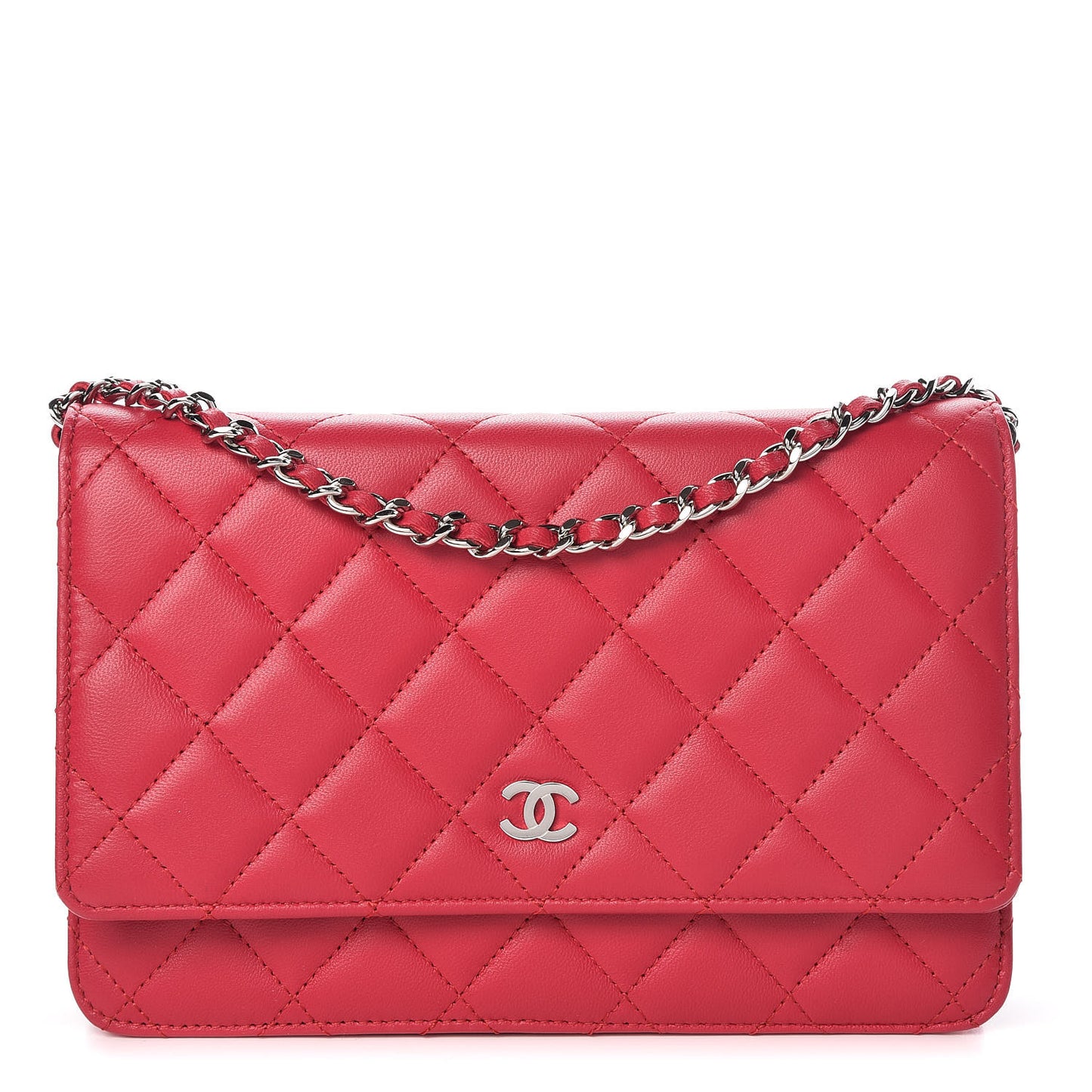 Lambskin Quilted Wallet On Chain WOC Fuchsia
