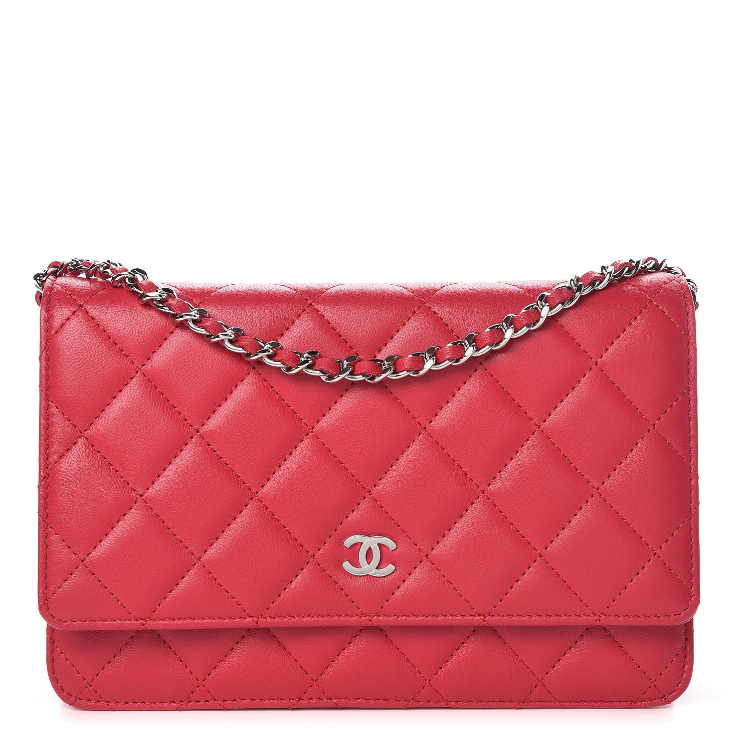 Chanel Lambskin Quilted Wallet On Chain WOC Fuchsia 1 of 9