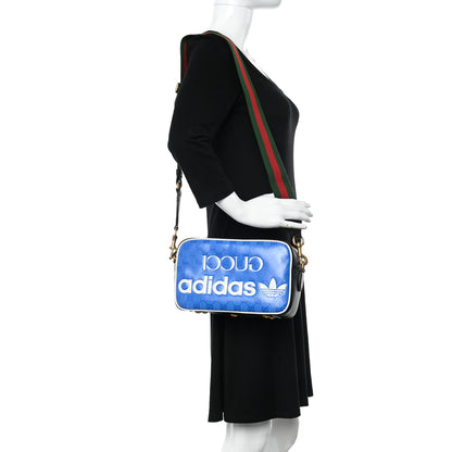 Gucci X ADIDAS Crystal Vintage Monogram Textured Dollar Calfskin Web Trefoil Logo Small Messenger Bag Bright Splash Off White Black 2 of 10