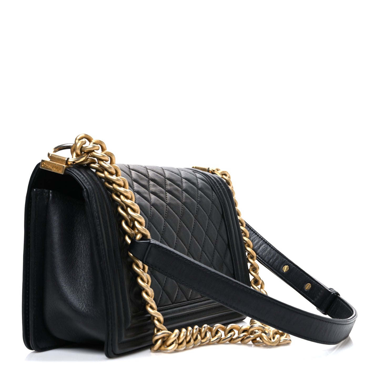 Lambskin Quilted Medium Boy Flap Black