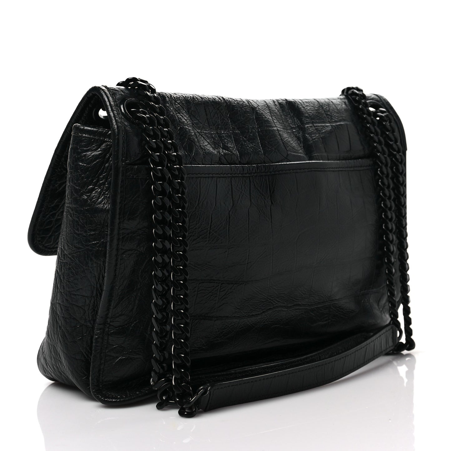 Crocodile Embossed Lambskin Monogram Medium Niki Chain Satchel Black