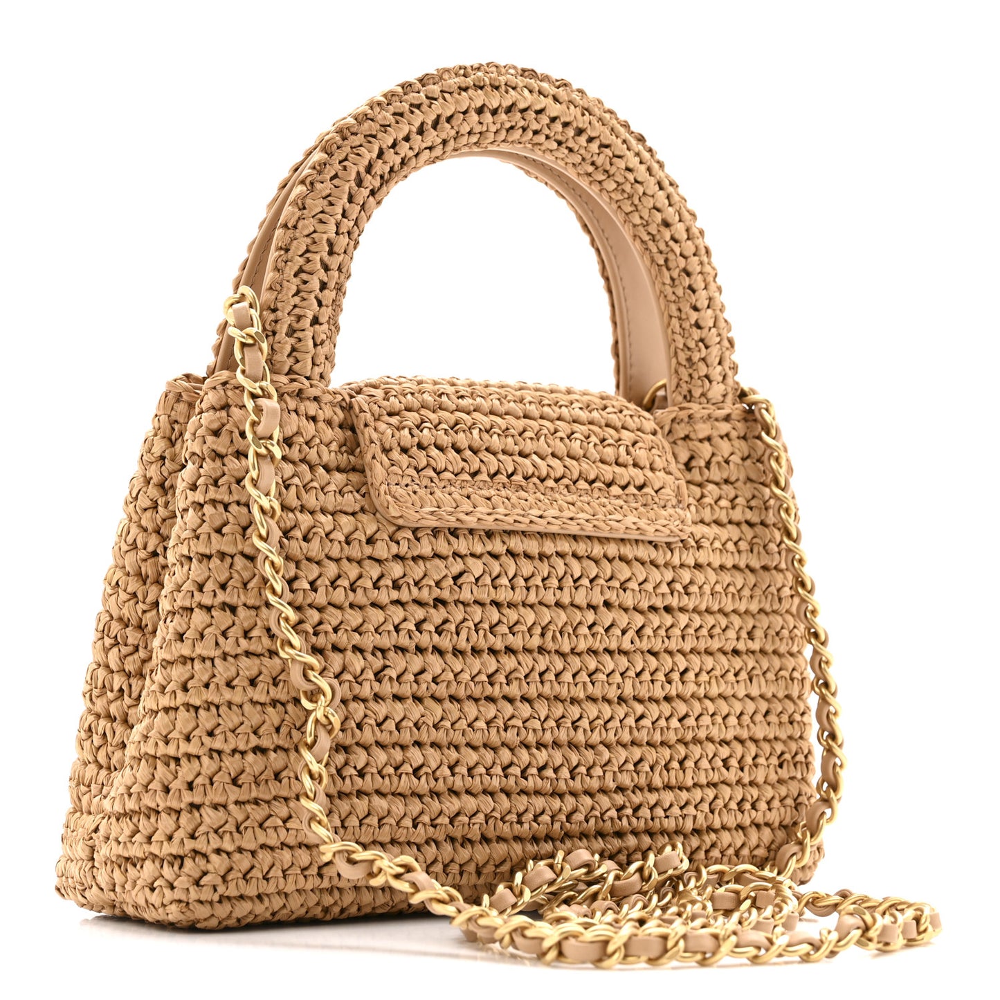 Braided Raffia Nano Kelly Flap Bag Dark Beige
