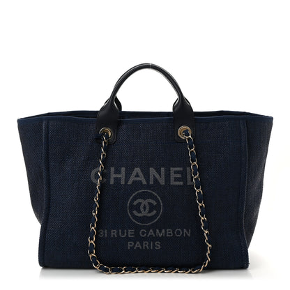 Chanel Woven Straw Raffia Medium Deauville Tote Navy 1 of 12