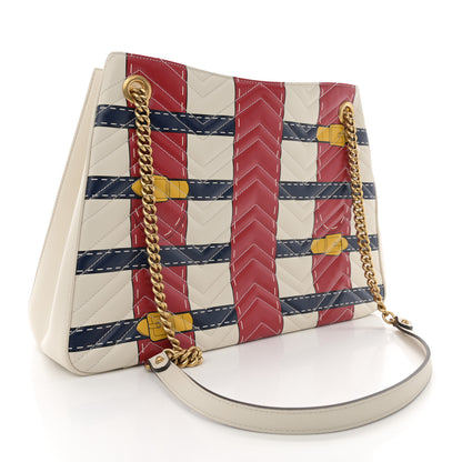 Gucci Calfskin Matelasse Trompe L'Oeil Print Medium GG Marmont Shoulder Tote Mystic White Hibiscus Red Marine Giallo 3 of 14