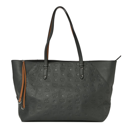 MCM Calfskin Ottomar Monogram Medium Klara Top Zip Tote Charcoal 1 of 11