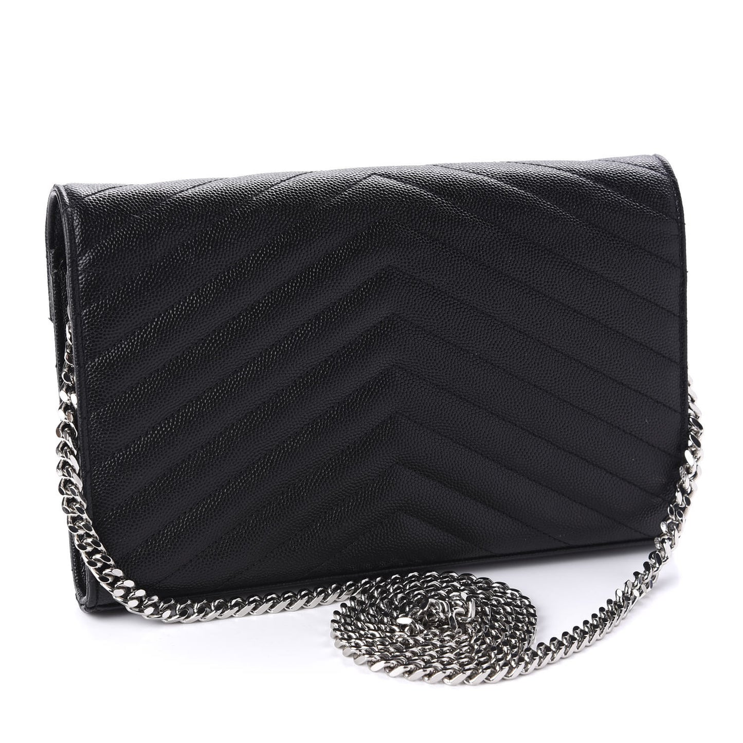 Grain De Poudre Matelasse Chevron Monogram Chain Wallet Black