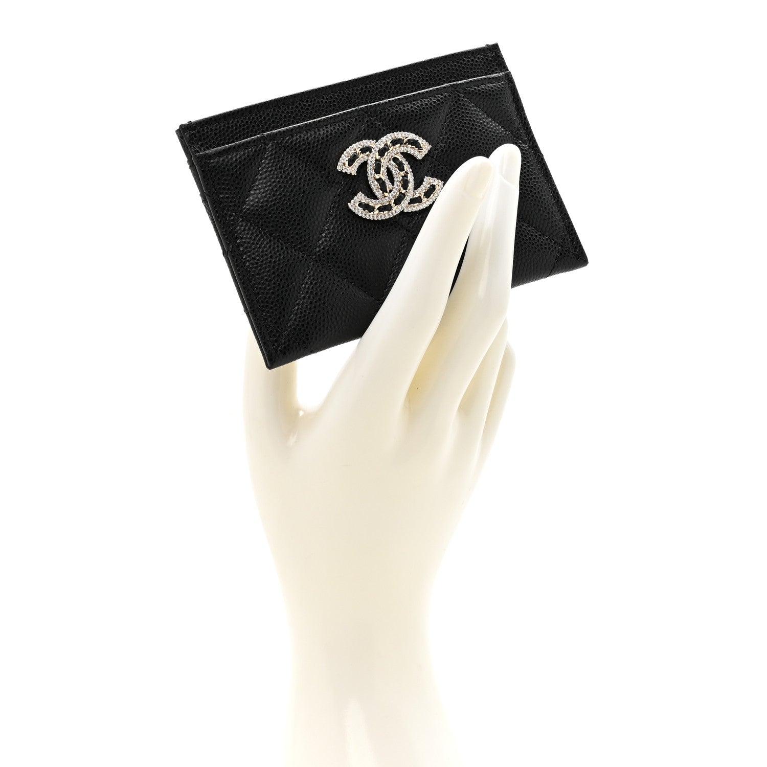 Chanel Caviar Quilted Crystal Card Holder Black 2 of 9