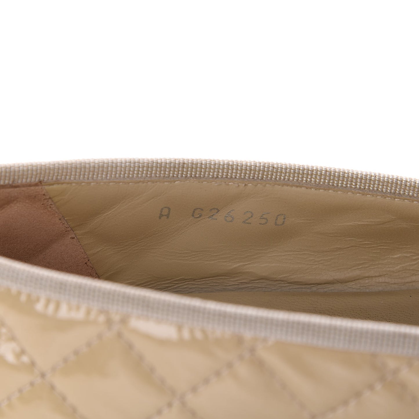 Patent Calfskin Quilted Cap Toe CC Ballerina Flats 38 Beige