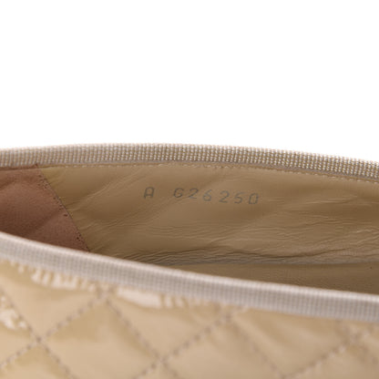 Chanel Patent Calfskin Quilted Cap Toe CC Ballerina Flats 38 Beige 9 of 9