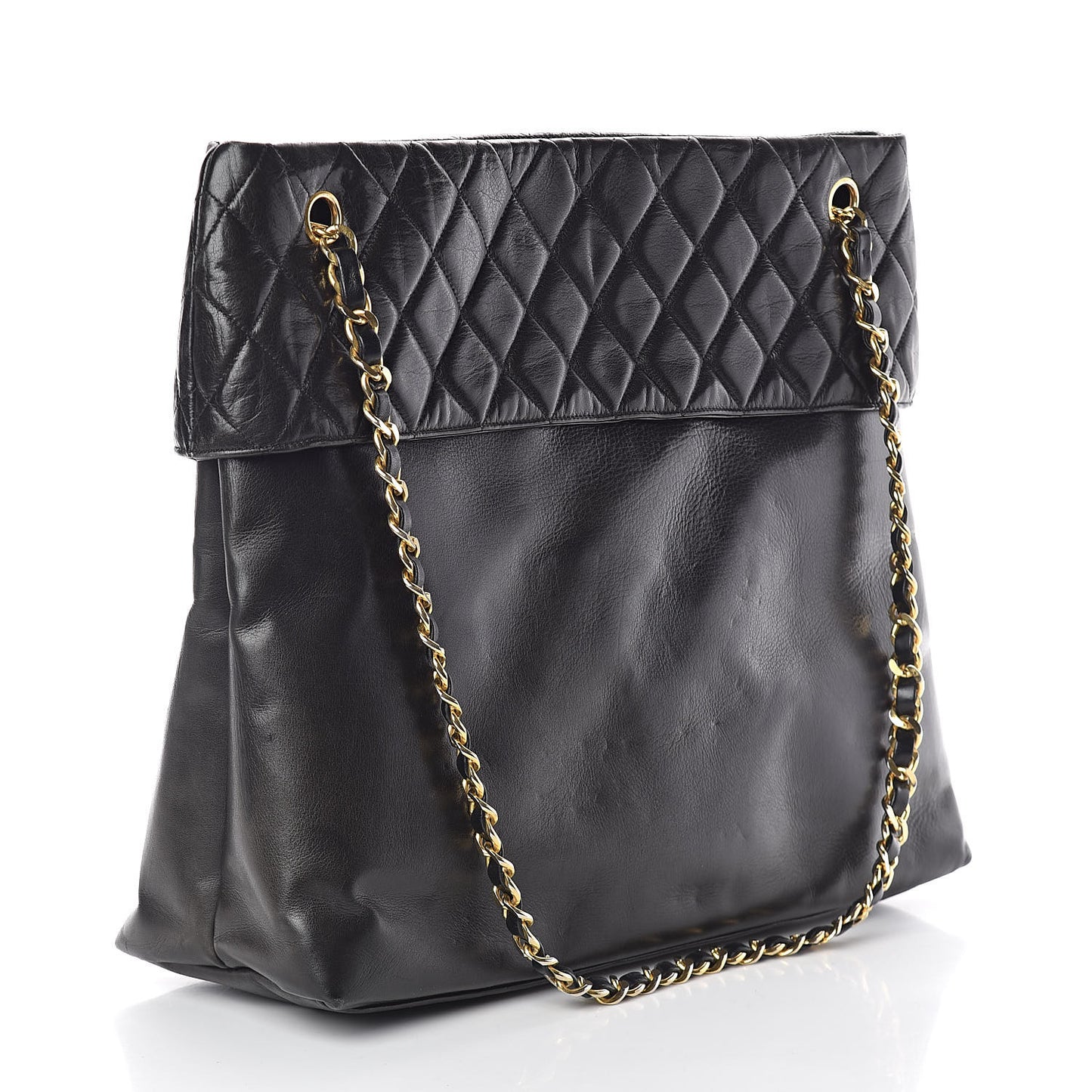 Calfskin Quilted Large Shoulder Bag Black