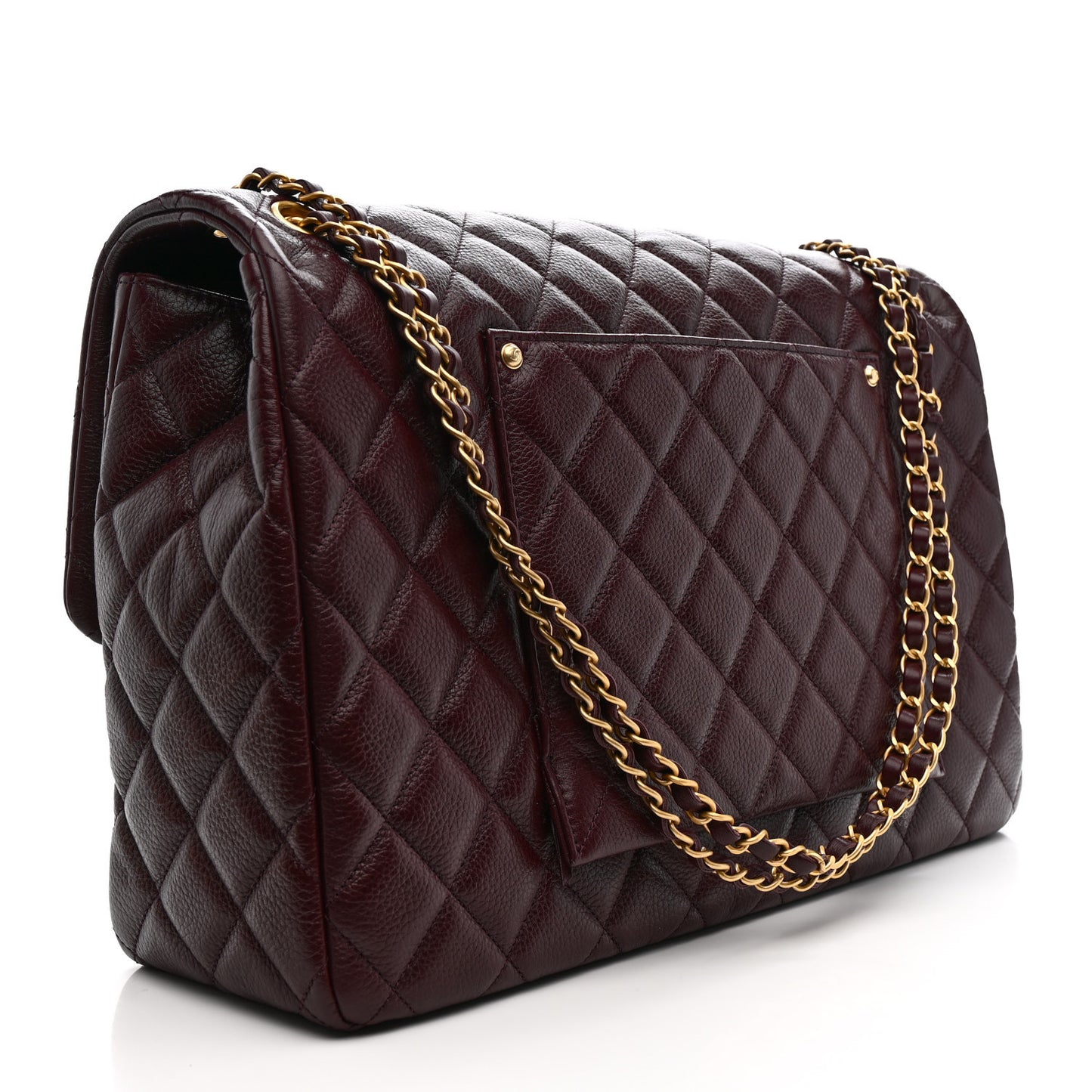 Grained Calfskin Quilted XXL Travel Flap Bag Burgundy