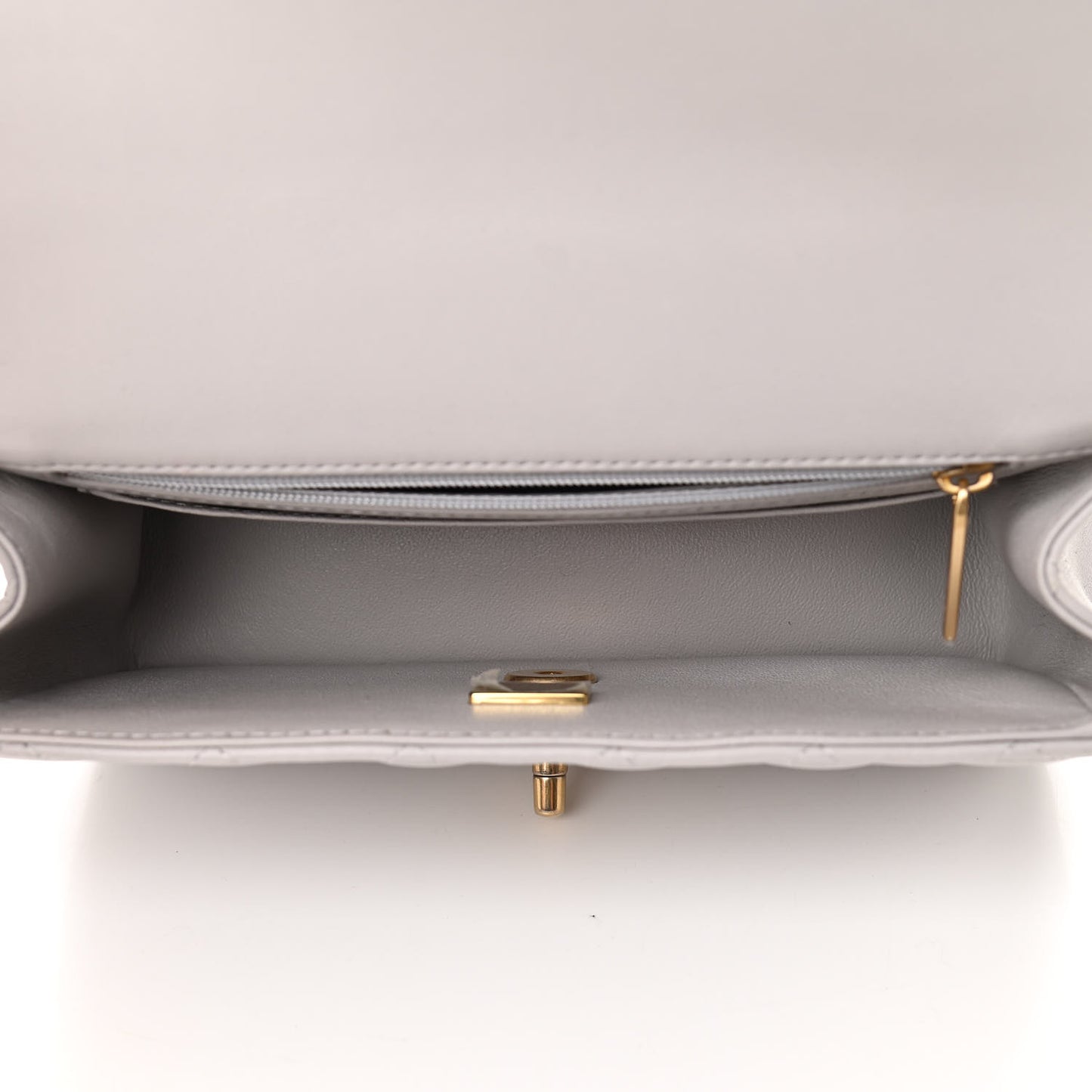 Lambskin Quilted Mini Top Handle Rectangular Flap Grey