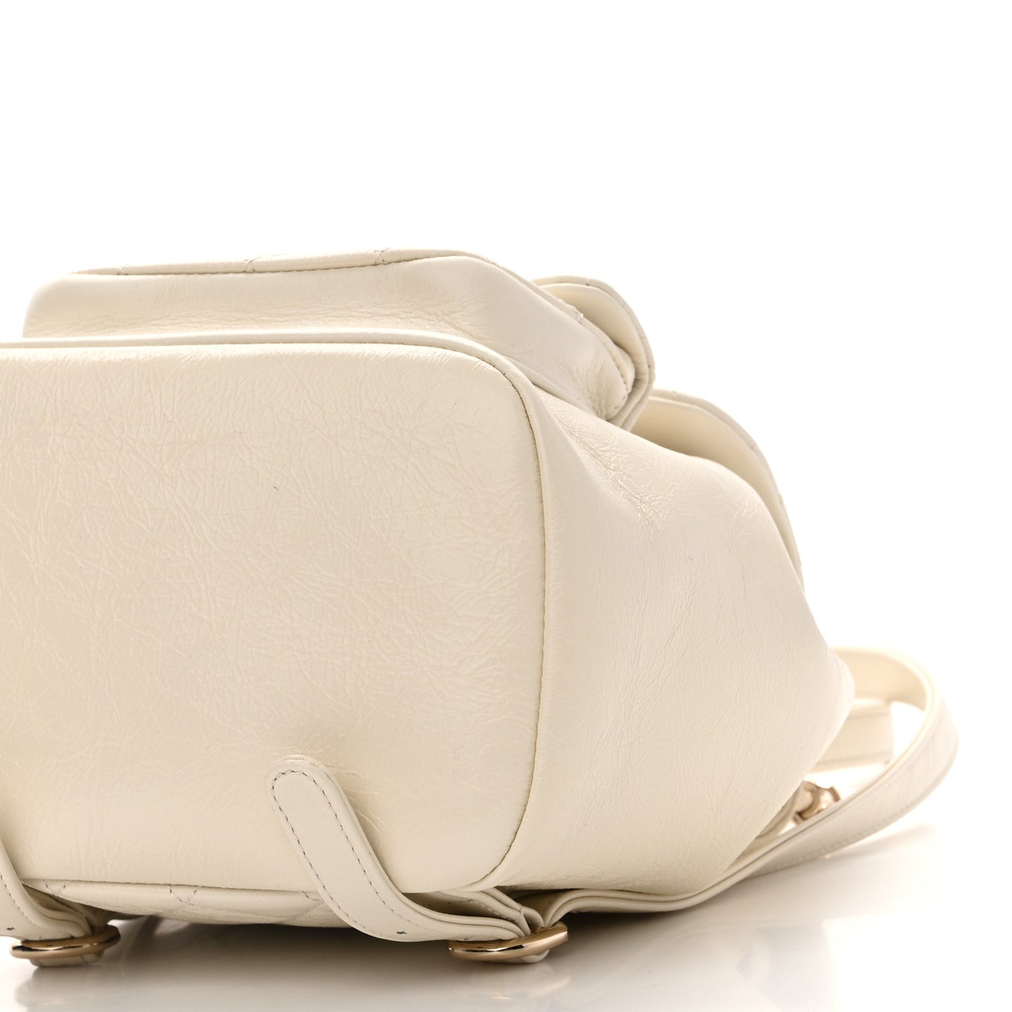 Glazed Aged Calfskin Quilted Small Duma Drawstring Backpack White