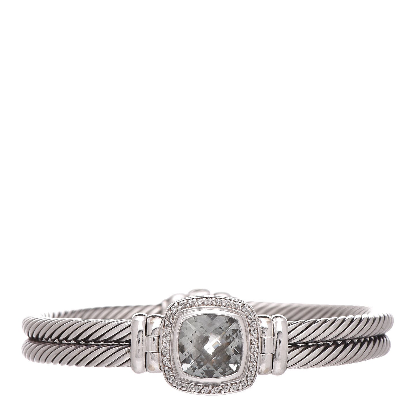 Sterling Diamond Prasiolite 10mm Albion Cable Bracelet