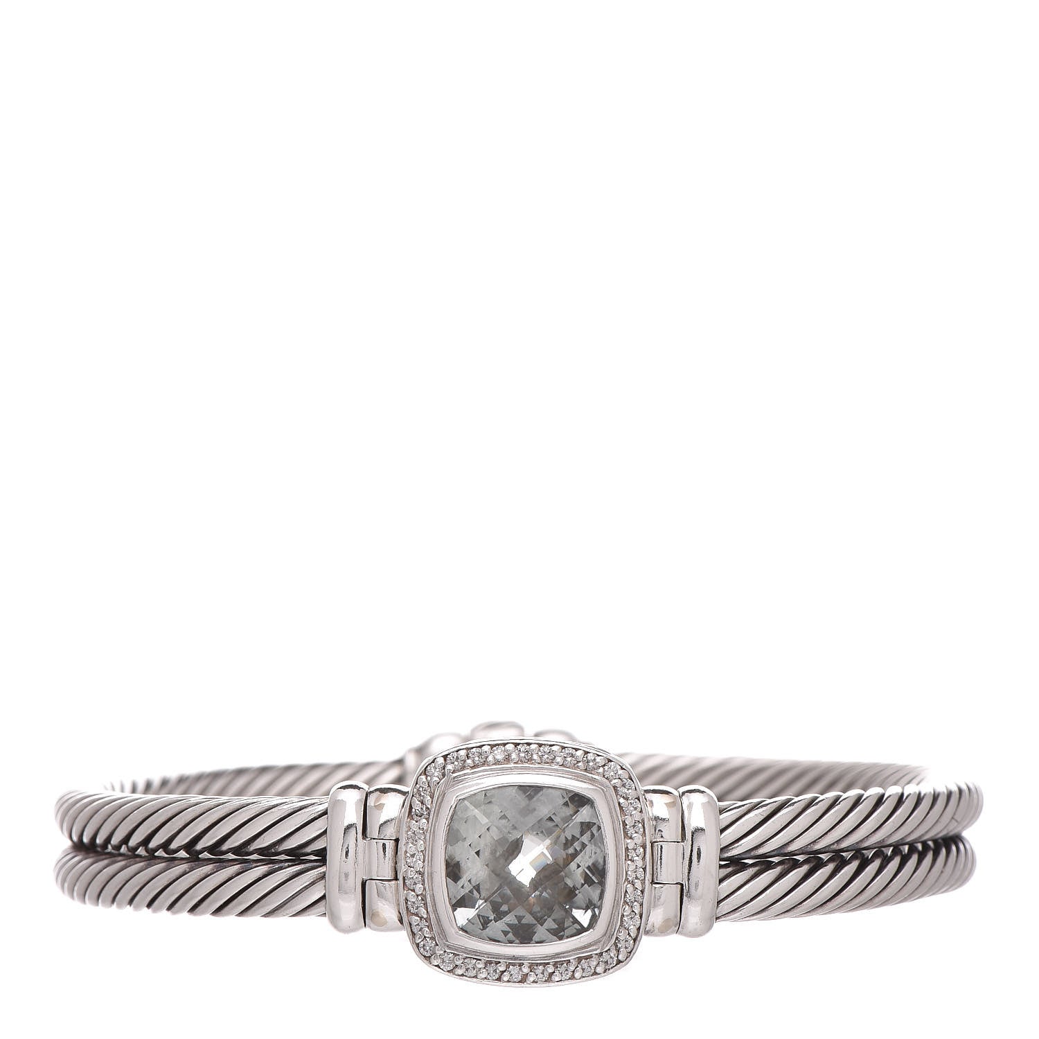 David Yurman Sterling Diamond Prasiolite 10mm Albion Cable Bracelet 1 of 5