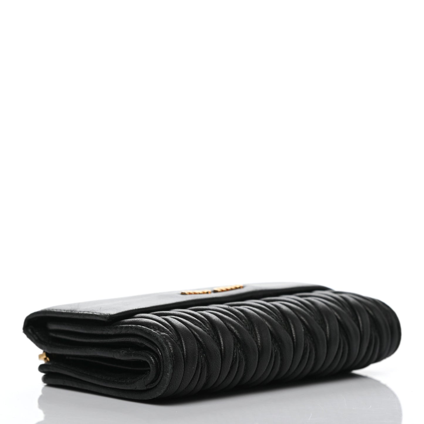 Nappa Matelasse Tri-Fold Flap Wallet Black